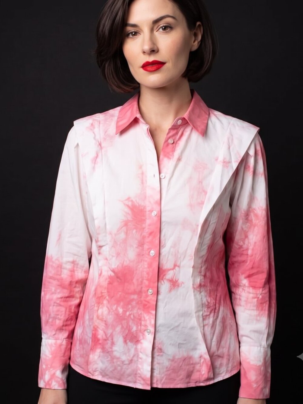 Marc New York Shirt Tie Dyed Cotton Red Tied Dyed Red Pink Size Small Ruffled
